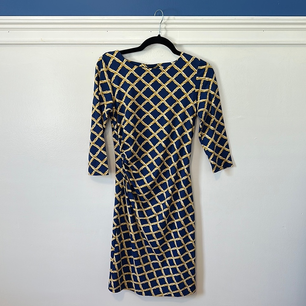 J. McLaughlin Asymmetrical Dress in Blue and Gold